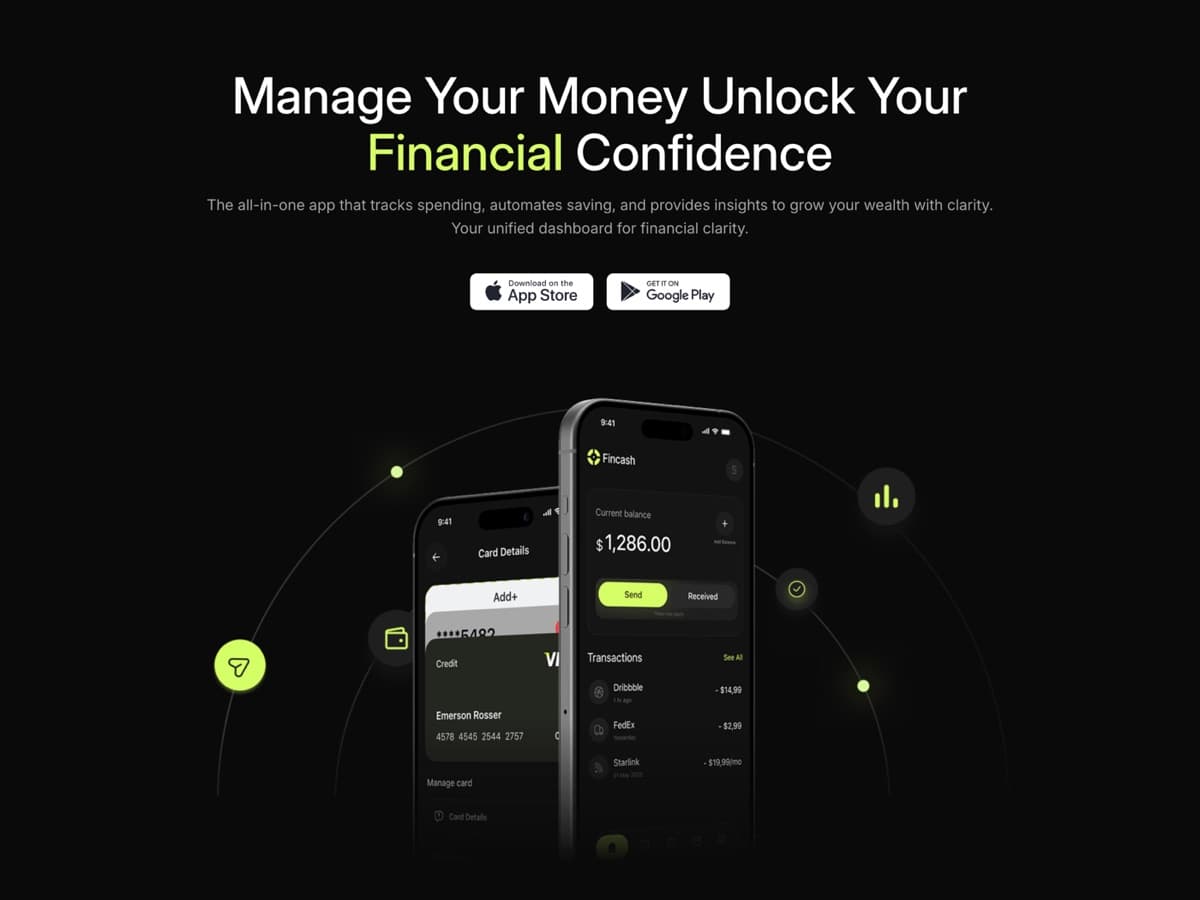 Aperçu du modèle Fincash : Noir et vert citron, application en scène