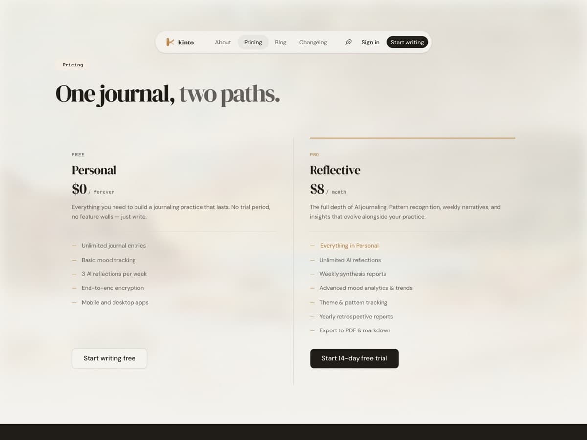 Modèle Kinto, page intérieure
