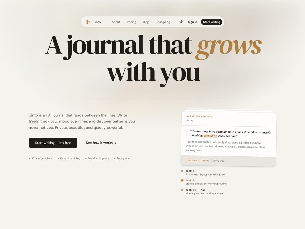 Aperçu du modèle Kinto : Clair, serif chaleureux, élégant